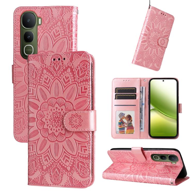 Custodia per telefono in pelle di girasole goffrata, For vivo Y31 5G 2025, For vivo Y400 5G, For vivo V60 5G Global, For vivo Y400 Pro 5G / V40e / iQOO Z9s