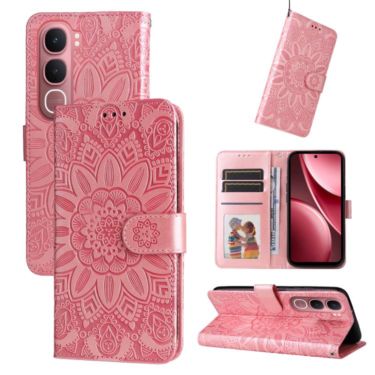 Custodia per telefono in pelle di girasole goffrata, For vivo Y31 5G 2025, For vivo Y400 5G, For vivo V60 5G Global, For vivo Y400 Pro 5G / V40e / iQOO Z9s