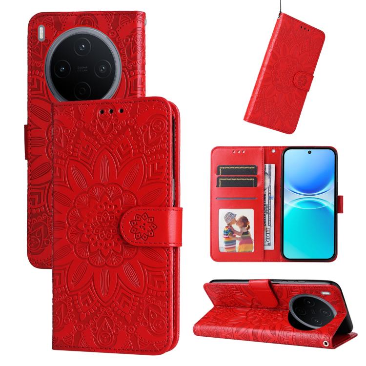 Custodia per telefono in pelle di girasole goffrata, For vivo Y500 Pro 5G, For vivo X300 Pro, For vivo X300, For vivo V60 Lite 4G / 5G