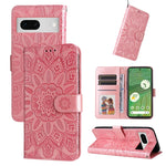 Custodia per telefono in pelle di girasole goffrata, For Google Pixel 8, For Google Pixel 7a, For Google Pixel 7 Pro, For Google Pixel 7