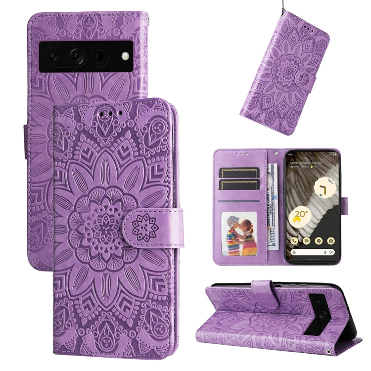 Custodia per telefono in pelle di girasole goffrata, For Google Pixel 8, For Google Pixel 7a, For Google Pixel 7 Pro, For Google Pixel 7