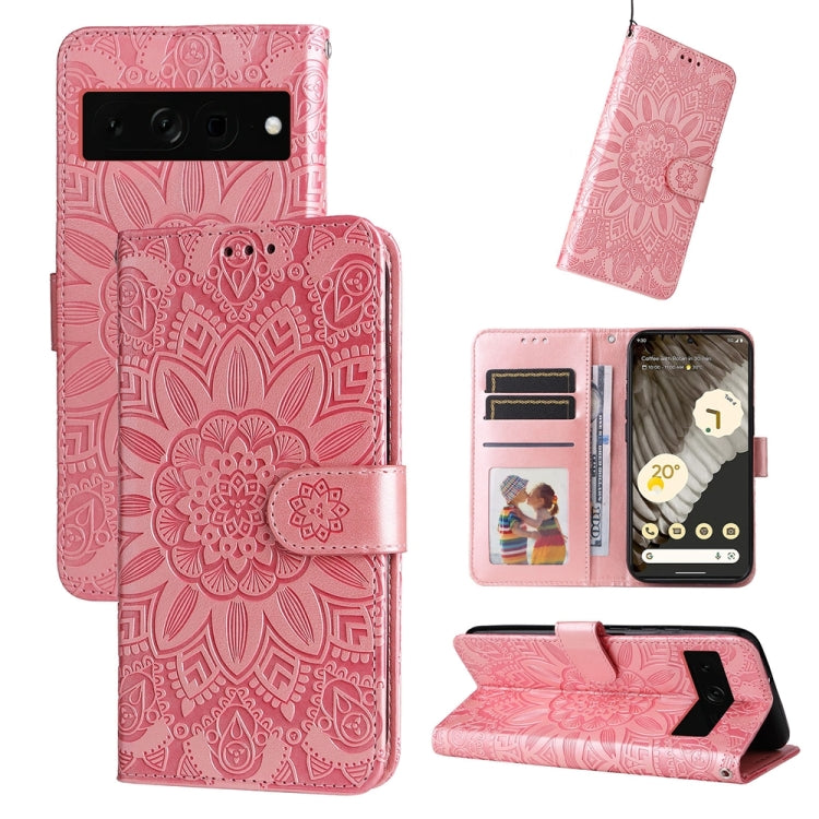 Custodia per telefono in pelle di girasole goffrata, For Google Pixel 8, For Google Pixel 7a, For Google Pixel 7 Pro, For Google Pixel 7