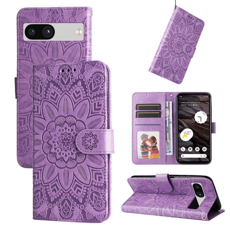 Custodia per telefono in pelle di girasole goffrata, For Google Pixel 8, For Google Pixel 7a, For Google Pixel 7 Pro, For Google Pixel 7
