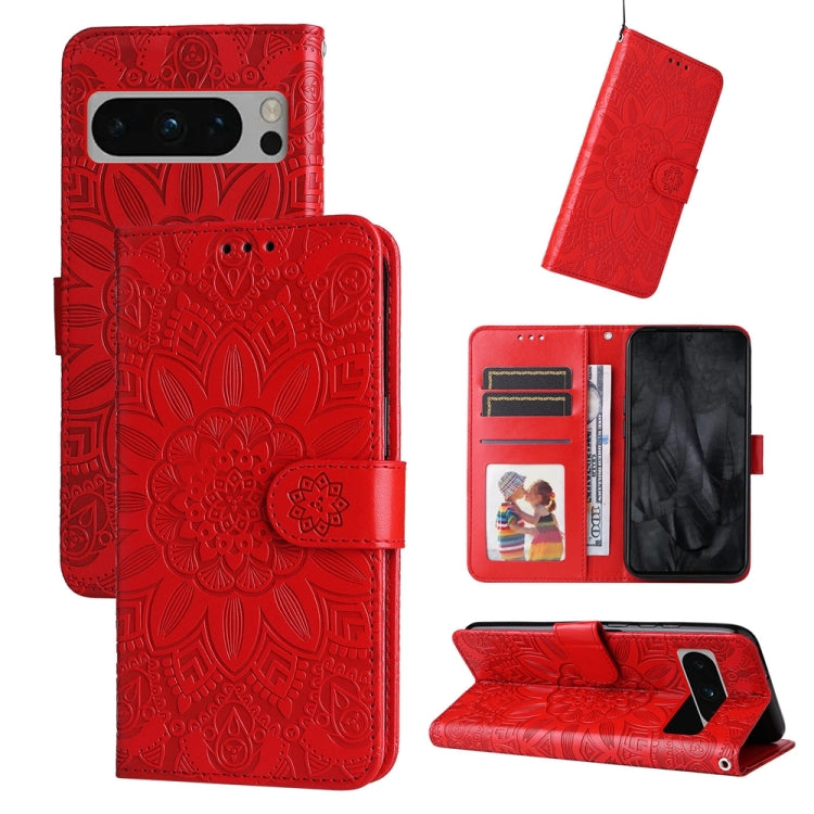 Custodia per telefono in pelle di girasole goffrata, For Google Pixel 9 Pro, For Google Pixel 9, For Google Pixel 8a, For Google Pixel 8 Pro