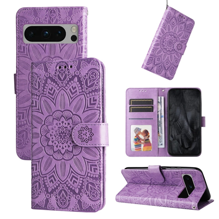 Custodia per telefono in pelle di girasole goffrata, For Google Pixel 9 Pro, For Google Pixel 9, For Google Pixel 8a, For Google Pixel 8 Pro