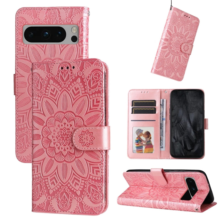 Custodia per telefono in pelle di girasole goffrata, For Google Pixel 9 Pro, For Google Pixel 9, For Google Pixel 8a, For Google Pixel 8 Pro