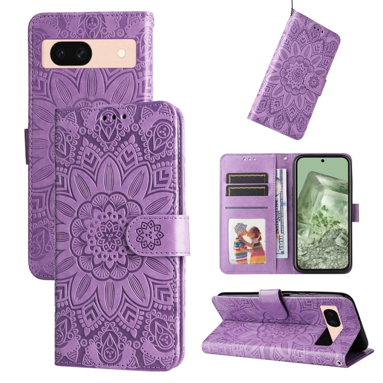 Custodia per telefono in pelle di girasole goffrata, For Google Pixel 9 Pro, For Google Pixel 9, For Google Pixel 8a, For Google Pixel 8 Pro
