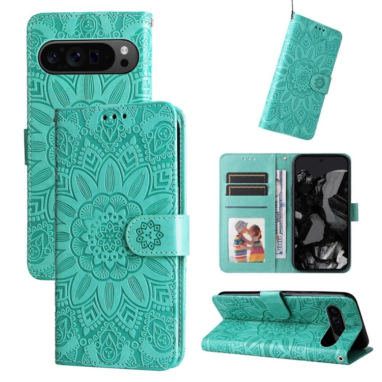 Custodia per telefono in pelle di girasole goffrata, For Google Pixel 9 Pro, For Google Pixel 9, For Google Pixel 8a, For Google Pixel 8 Pro