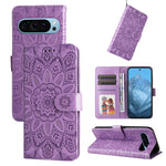 Custodia per telefono in pelle di girasole goffrata, For Google Pixel 9 Pro, For Google Pixel 9, For Google Pixel 8a, For Google Pixel 8 Pro