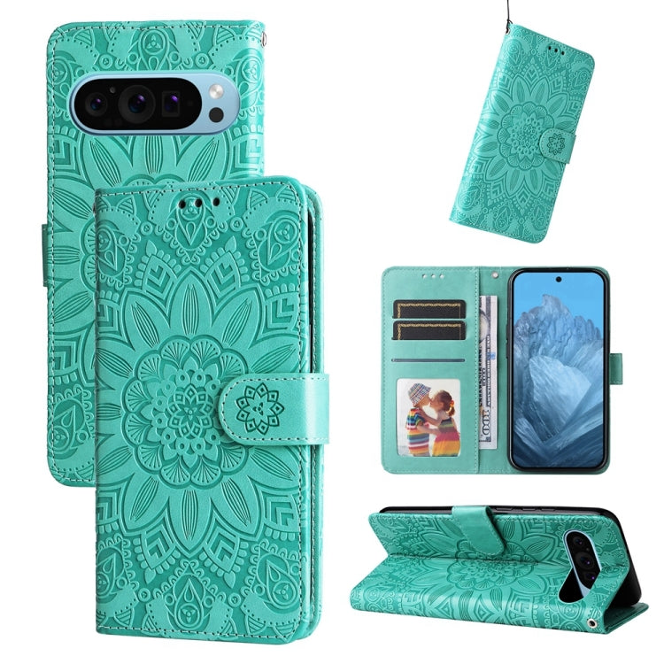 Custodia per telefono in pelle di girasole goffrata, For Google Pixel 9 Pro, For Google Pixel 9, For Google Pixel 8a, For Google Pixel 8 Pro