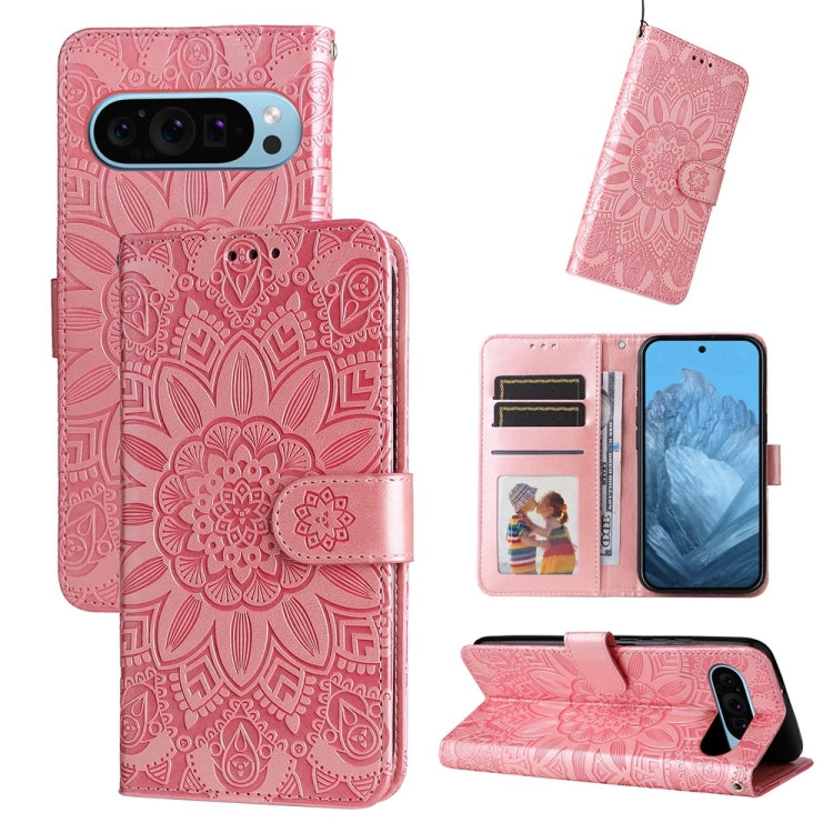 Custodia per telefono in pelle di girasole goffrata, For Google Pixel 9 Pro, For Google Pixel 9, For Google Pixel 8a, For Google Pixel 8 Pro