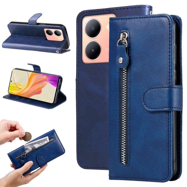 Custodia per telefono in pelle con cerniera in vitello alla moda, For vivo Y200 / V29e Global, For vivo Y17s, For vivo Y36 4G / 5G Global, For vivo Y78 5G Global