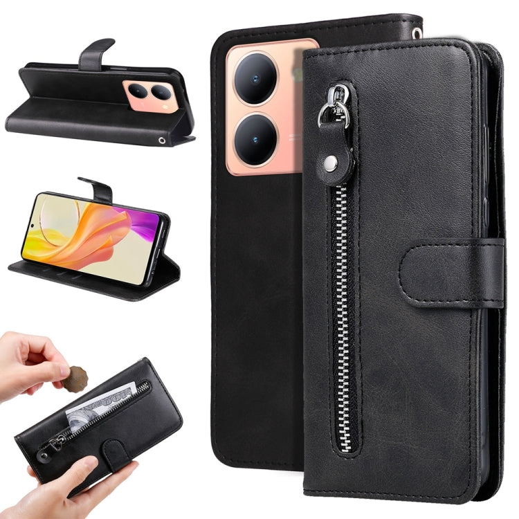 Custodia per telefono in pelle con cerniera in vitello alla moda, For vivo Y200 / V29e Global, For vivo Y17s, For vivo Y36 4G / 5G Global, For vivo Y78 5G Global