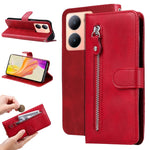 Custodia per telefono in pelle con cerniera in vitello alla moda, For vivo Y200 / V29e Global, For vivo Y17s, For vivo Y36 4G / 5G Global, For vivo Y78 5G Global