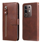 Custodia per telefono in pelle con cerniera in vitello alla moda, For vivo V50 Lite 4G / 5G, For vivo Y39 5G / Y300i, For vivo Y29s 5G / Y04 4G, For vivo Y29 4G