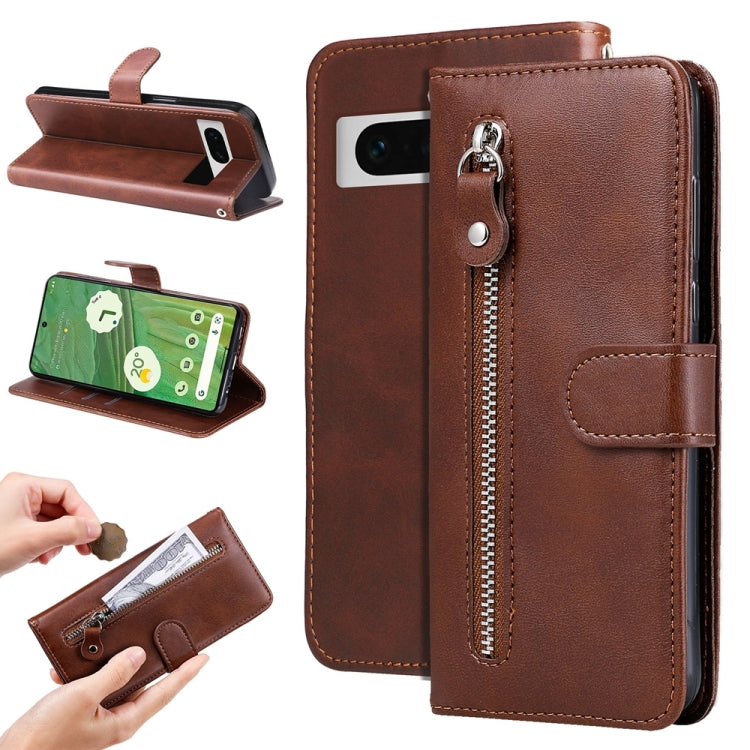 Custodia per telefono in pelle con cerniera in vitello alla moda, For Google Pixel 8, For Google Pixel 7a, For Google Pixel 7 Pro, For Google Pixel 7