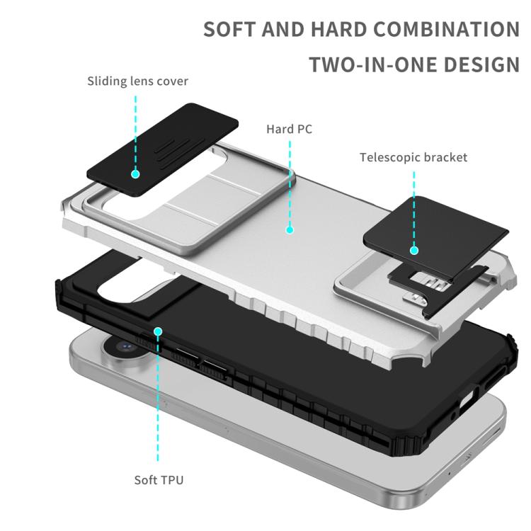 Custodia per telefono camshield scorrevole con supporto stereoscopico, For Google Pixel 9 Pro XL, For Google Pixel 9 Pro, For Google Pixel 8 Pro