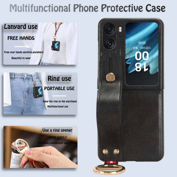 Custodia per telefono posteriore in pelle con cinturino, For OPPO Find N2 Flip