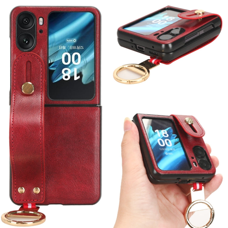 Custodia per telefono posteriore in pelle con cinturino, For OPPO Find N2 Flip