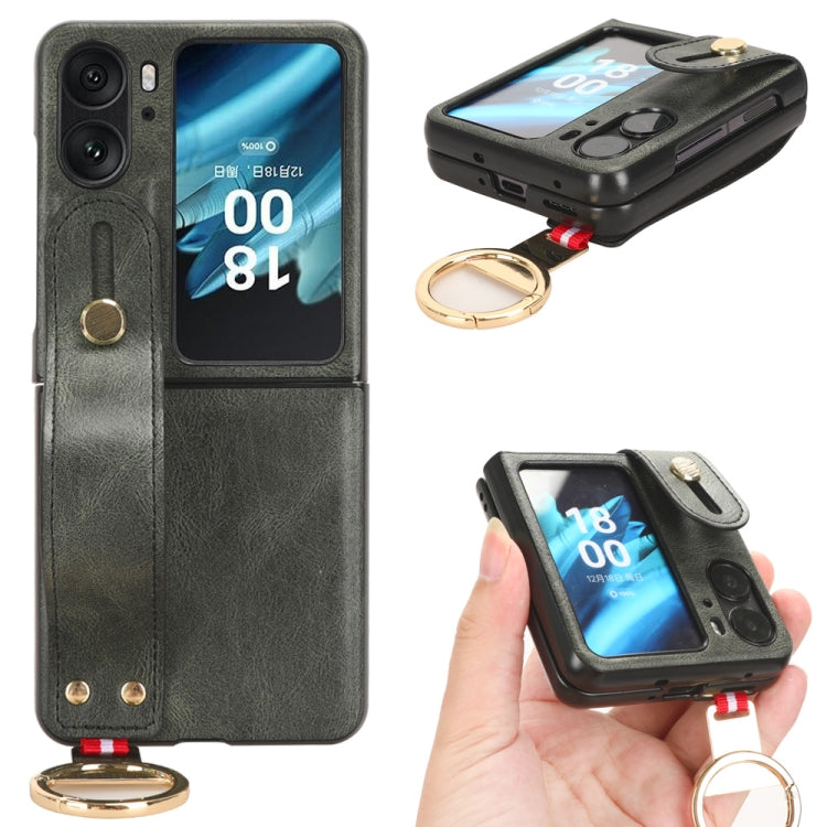 Custodia per telefono posteriore in pelle con cinturino, For OPPO Find N2 Flip
