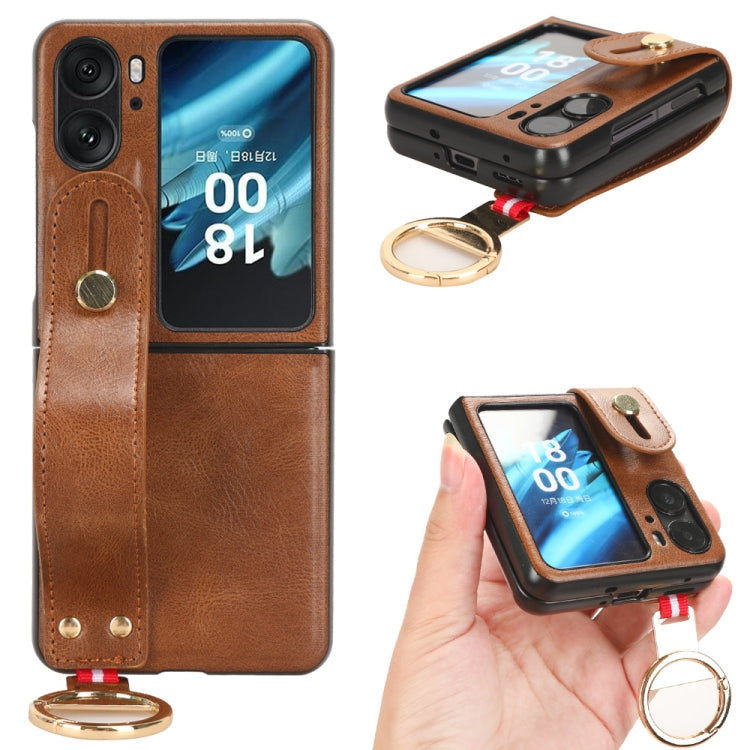 Custodia per telefono posteriore in pelle con cinturino, For OPPO Find N2 Flip