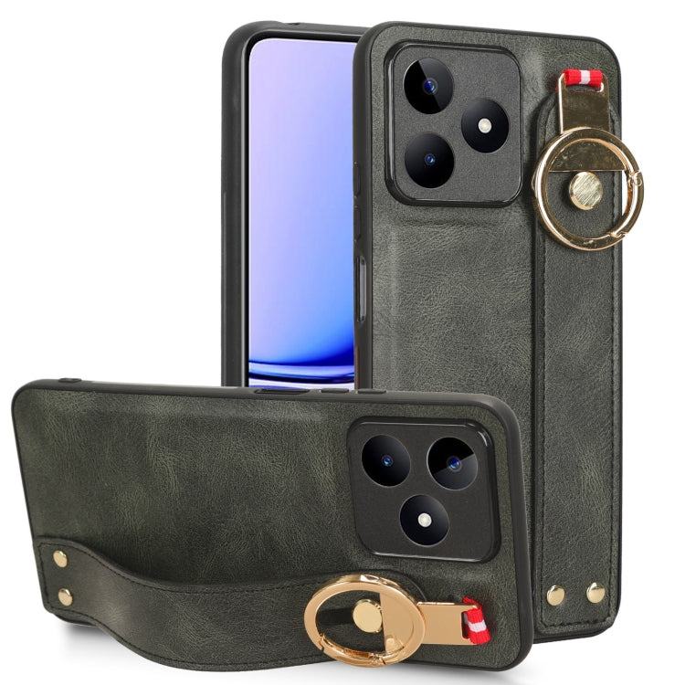 Custodia per telefono posteriore in pelle con cinturino, For Realme 11 4G Global, For Realme 11 5G Global, For Realme C53 4G / Narzo N53, For Realme 11 Pro / 11 Pro+