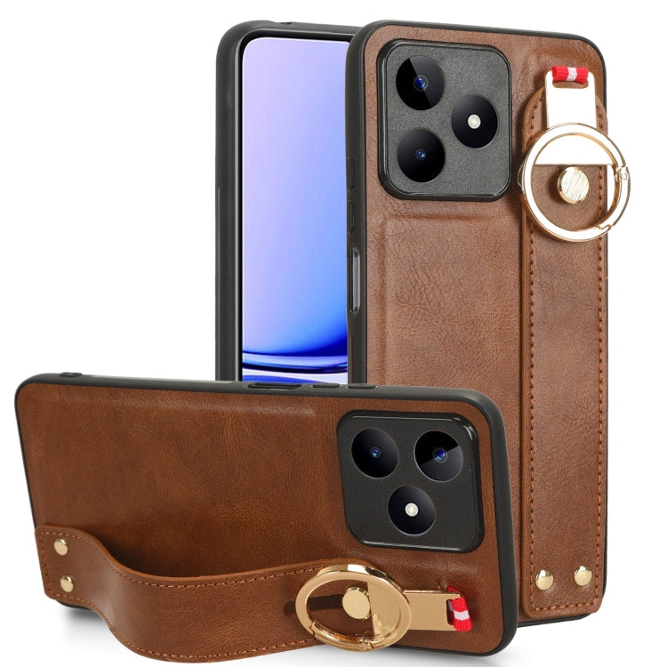 Custodia per telefono posteriore in pelle con cinturino, For Realme 11 4G Global, For Realme 11 5G Global, For Realme C53 4G / Narzo N53, For Realme 11 Pro / 11 Pro+