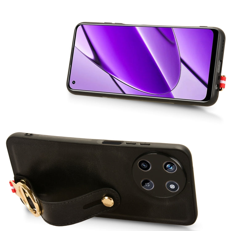 Custodia per telefono posteriore in pelle con cinturino, For Realme 11 4G Global, For Realme 11 5G Global, For Realme C53 4G / Narzo N53, For Realme 11 Pro / 11 Pro+
