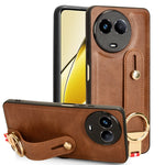 Custodia per telefono posteriore in pelle con cinturino, For Realme 11 4G Global, For Realme 11 5G Global, For Realme C53 4G / Narzo N53, For Realme 11 Pro / 11 Pro+
