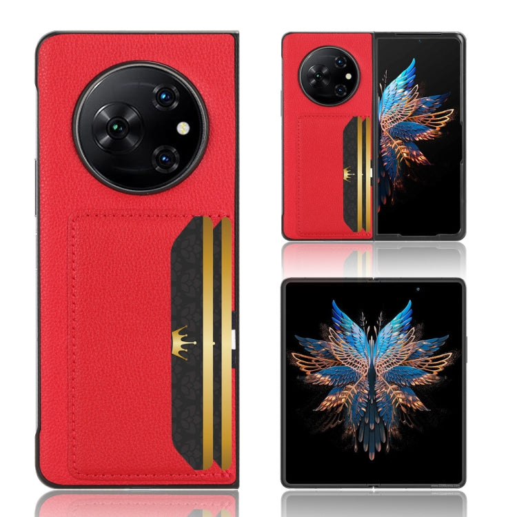Litchi Texture Slot per schede Cover posteriore Custodia per telefono, For Tecno Phantom V Flip2, For Tecno Phantom V Fold2, For Tecno Phantom V Fold