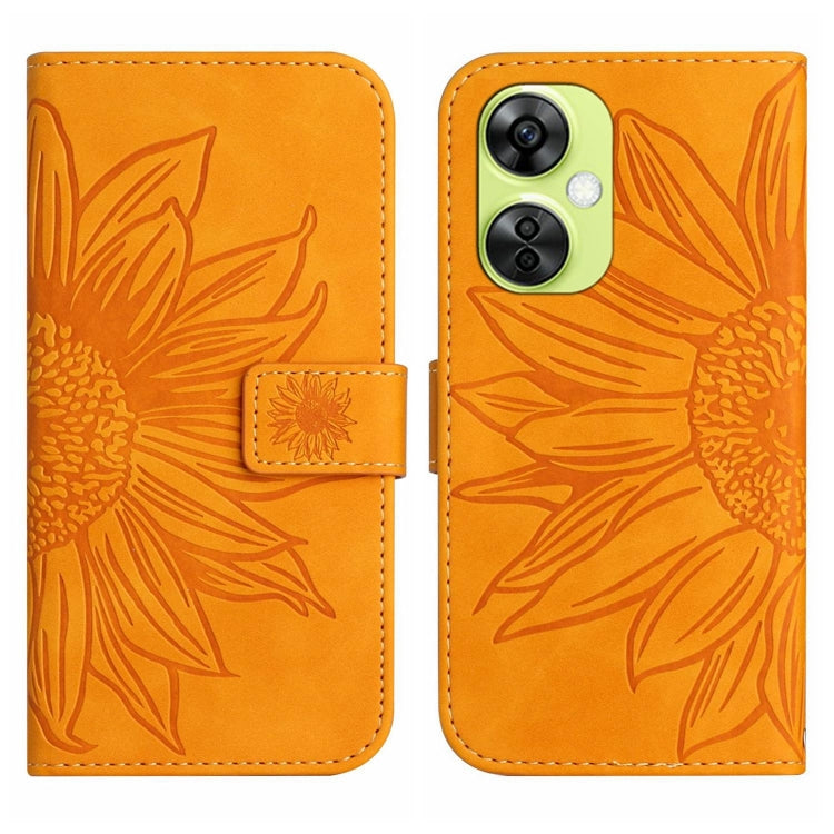 Skin Feel Custodia per telefono in pelle goffrata Sun Flower con cordino, For OnePlus 12 5G Global, For OnePlus Nord CE 3 Lite