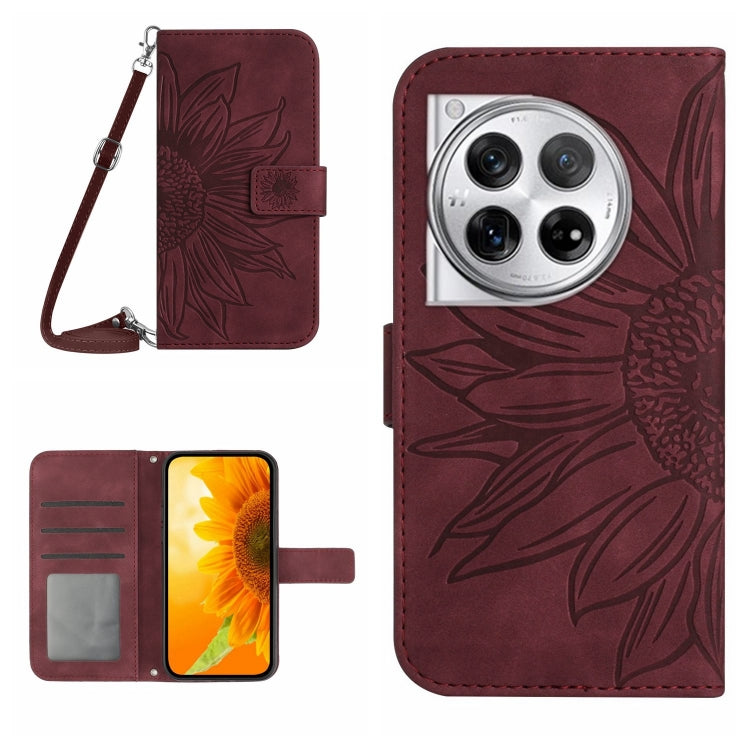 Skin Feel Custodia per telefono in pelle goffrata Sun Flower con cordino, For OnePlus Nord CE4, For OnePlus 12R 5G Global