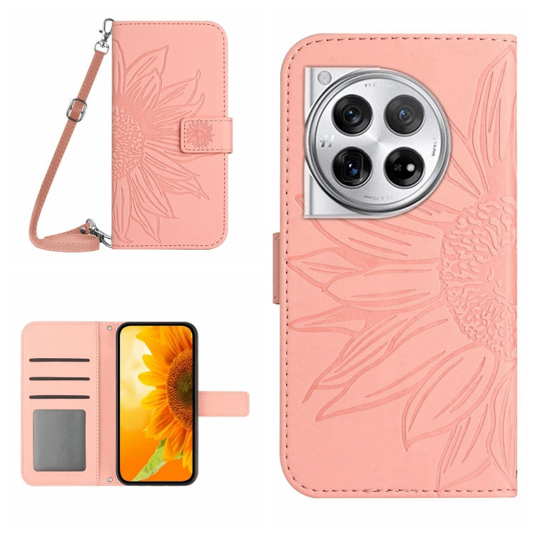 Skin Feel Custodia per telefono in pelle goffrata Sun Flower con cordino, For OnePlus Nord CE4, For OnePlus 12R 5G Global