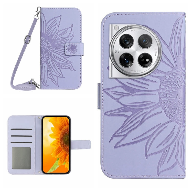 Skin Feel Custodia per telefono in pelle goffrata Sun Flower con cordino, For OnePlus Nord CE4, For OnePlus 12R 5G Global