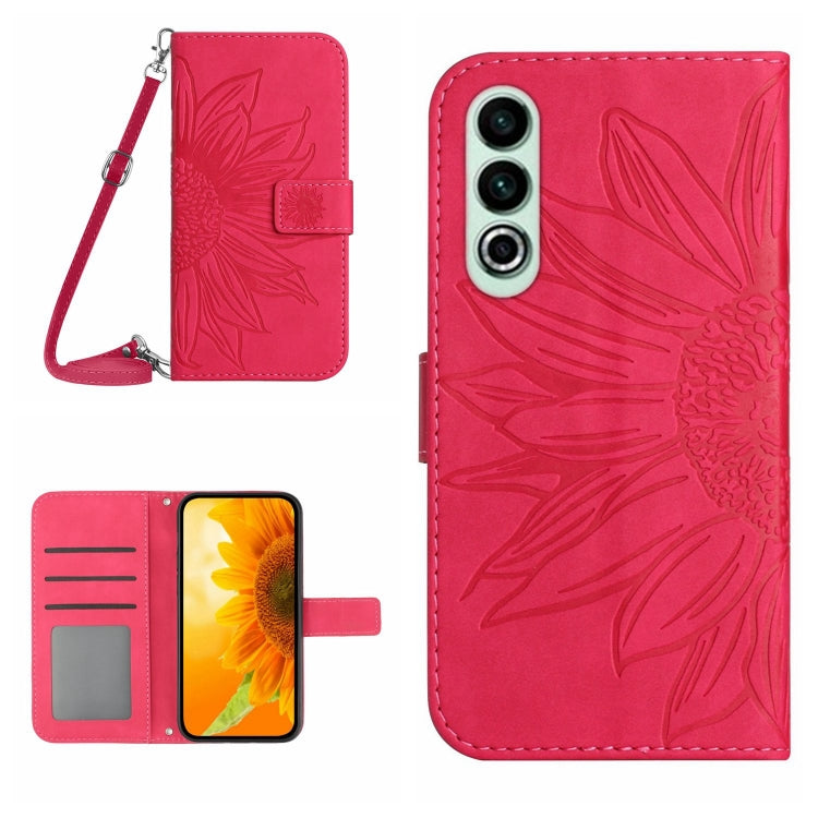 Skin Feel Custodia per telefono in pelle goffrata Sun Flower con cordino, For OnePlus Nord CE4, For OnePlus 12R 5G Global