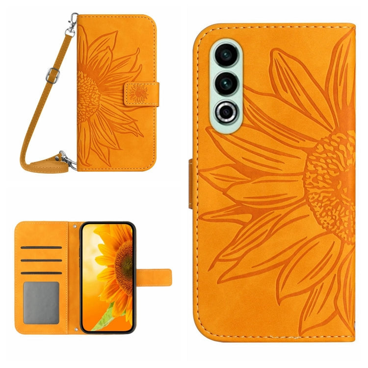 Skin Feel Custodia per telefono in pelle goffrata Sun Flower con cordino, For OnePlus Nord CE4, For OnePlus 12R 5G Global