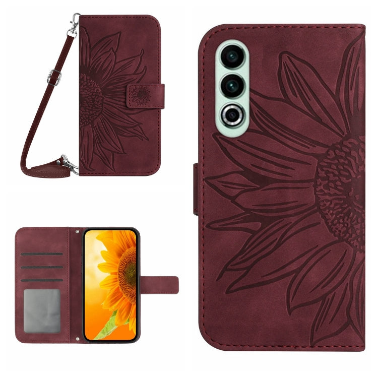 Skin Feel Custodia per telefono in pelle goffrata Sun Flower con cordino, For OnePlus Nord CE4, For OnePlus 12R 5G Global