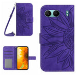 Skin Feel Custodia per telefono in pelle goffrata Sun Flower con cordino, For OnePlus 13, For OnePlus Nord 4 5G
