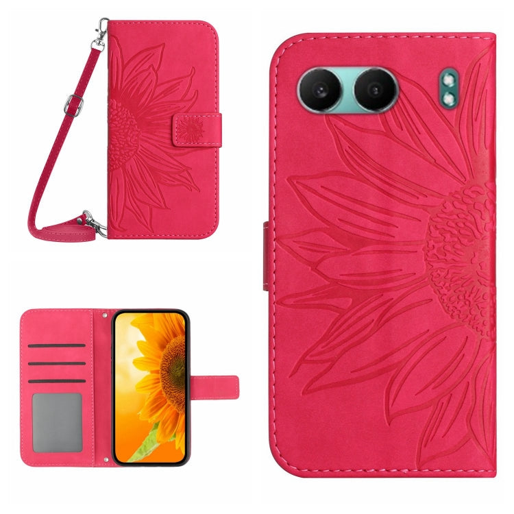 Skin Feel Custodia per telefono in pelle goffrata Sun Flower con cordino, For OnePlus 13, For OnePlus Nord 4 5G
