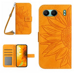 Skin Feel Custodia per telefono in pelle goffrata Sun Flower con cordino, For OnePlus 13, For OnePlus Nord 4 5G