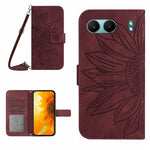Skin Feel Custodia per telefono in pelle goffrata Sun Flower con cordino, For OnePlus 13, For OnePlus Nord 4 5G