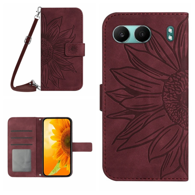 Skin Feel Custodia per telefono in pelle goffrata Sun Flower con cordino, For OnePlus 13, For OnePlus Nord 4 5G