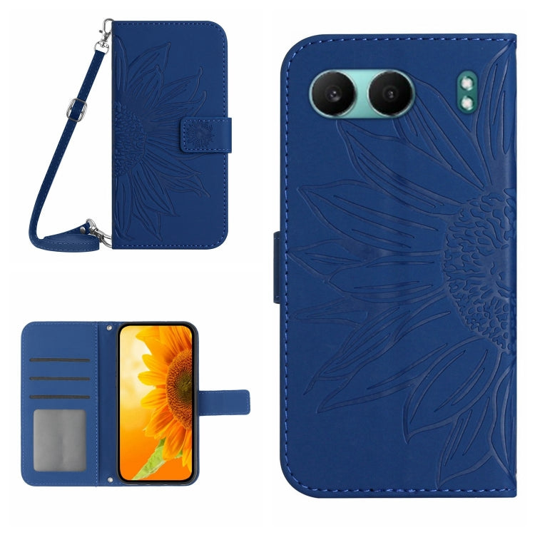 Skin Feel Custodia per telefono in pelle goffrata Sun Flower con cordino, For OnePlus 13, For OnePlus Nord 4 5G