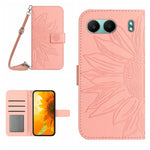 Skin Feel Custodia per telefono in pelle goffrata Sun Flower con cordino, For OnePlus 13, For OnePlus Nord 4 5G