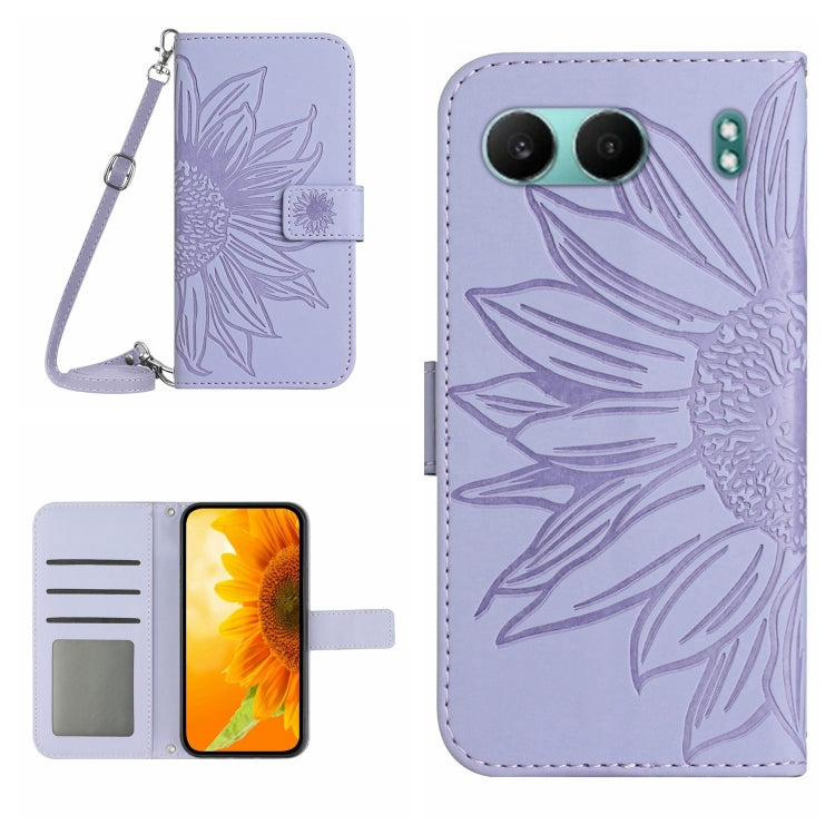 Skin Feel Custodia per telefono in pelle goffrata Sun Flower con cordino, For OnePlus 13, For OnePlus Nord 4 5G
