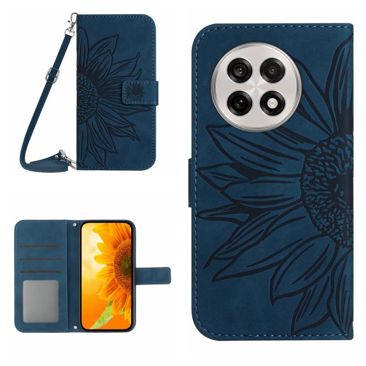 Skin Feel Custodia per telefono in pelle goffrata Sun Flower con cordino, For OnePlus 13, For OnePlus Nord 4 5G
