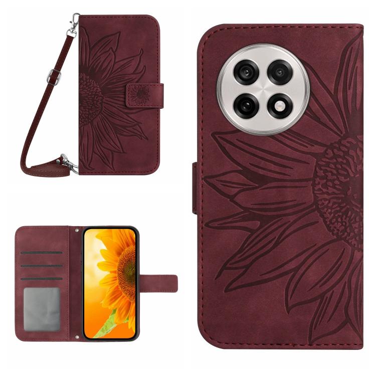Skin Feel Custodia per telefono in pelle goffrata Sun Flower con cordino, For OnePlus 13, For OnePlus Nord 4 5G