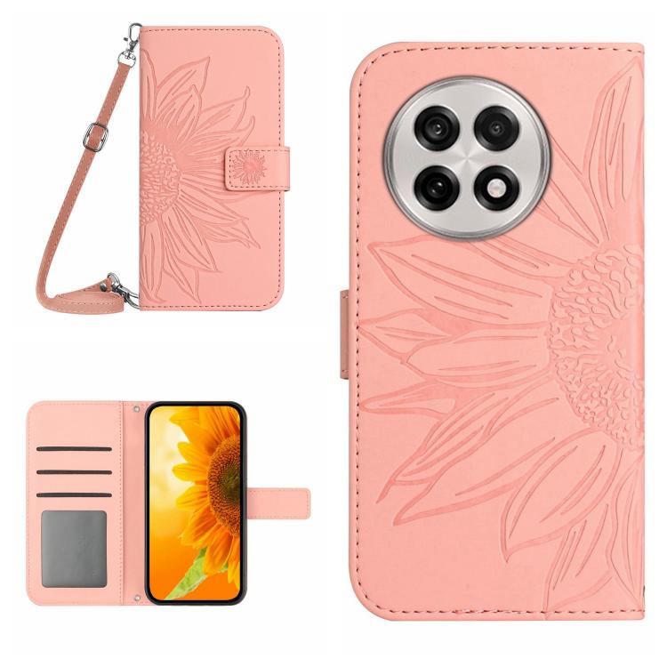 Skin Feel Custodia per telefono in pelle goffrata Sun Flower con cordino, For OnePlus 13, For OnePlus Nord 4 5G