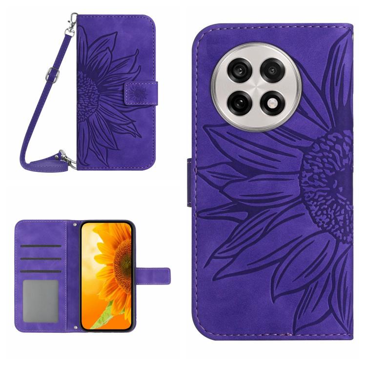 Skin Feel Custodia per telefono in pelle goffrata Sun Flower con cordino, For OnePlus 13T, For OnePlus 13R