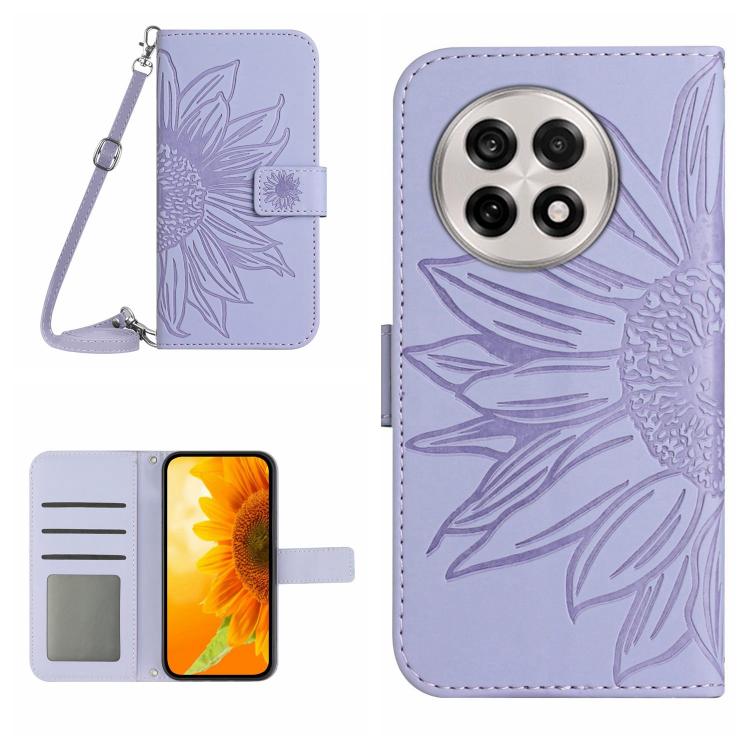 Skin Feel Custodia per telefono in pelle goffrata Sun Flower con cordino, For OnePlus 13T, For OnePlus 13R